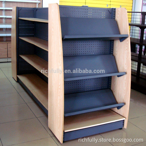 Steel and wood combined shelf stationery display rack for supermarket or store